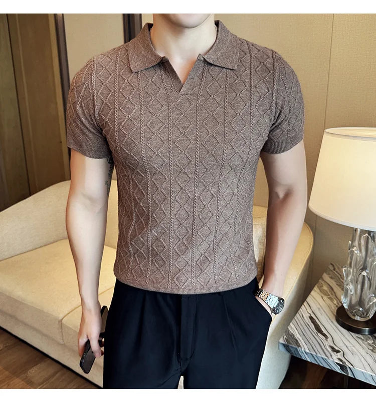 Polo Style Sweaters For Men Autumn Winter New Slim Fit Short Sleeve Mens Casual Sweater Turn Down Collar Knitted Pull Homme 3XL