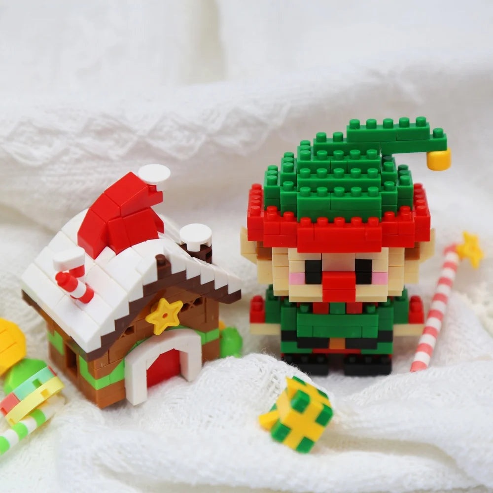 Christmas Building Blocks Set Santa's Workshop Building Santa Sleigh DIY Reindeer Sleigh Christmas Hat Educational for Kids Gift