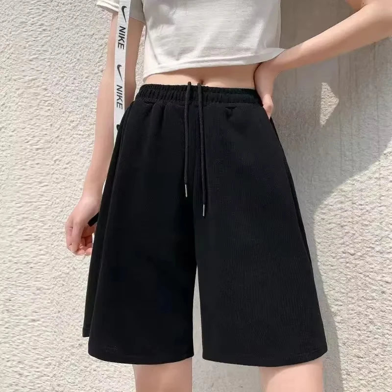 Summer Womens Loose Pants Sports Jogging Gym Five-Pair Shorts Spring High-waisted Drawstring Straight Casual Womans Streetwear