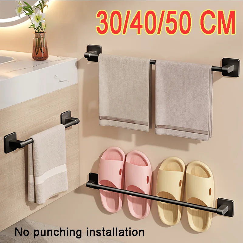 Self-Adhesive Towel Rack Bathroom Towel Holder Without Drilling Bathroom Black Corner Shelf Bar 50CM Bathroom Storage Towel Rail