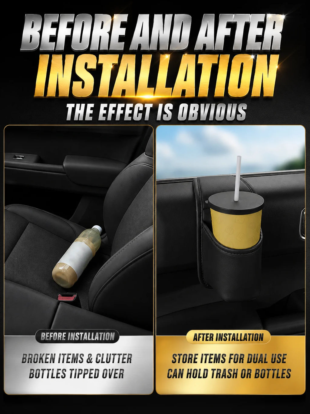 Car Door Cup Holder Self-Adhesived Drink Holder for Side Door Mini Waterproof Pu Leather Trash Bin Umbrella Holder Car Organizer