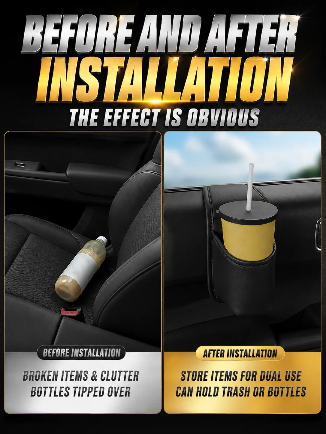 Car Door Cup Holder Self-Adhesived Drink Holder for Side Door Mini Waterproof Pu Leather Trash Bin Umbrella Holder Car Organizer
