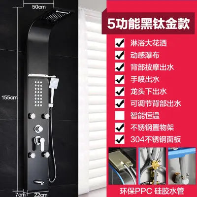 Modern Black Gold Brushed Nickel Shower System Wall Mounted Multi Function 5 Spray Mode Ceramic Valve Core Easy Install