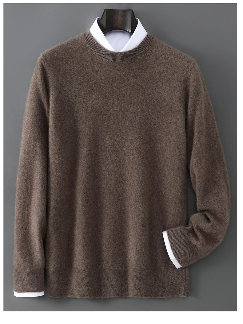 New Autumn And Winter Pure Wool Sweater Men's Round Neck Loose Thick Pullover Sweater Solid Color Cashmere Knitted Base Sweaters
