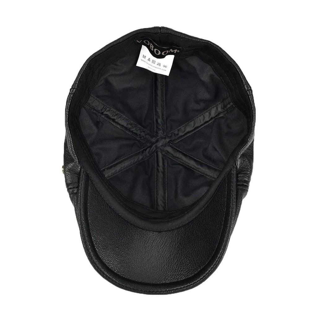 VOBOOM Leather Flat Cap Men Fall Winter Cabbies Hat Brown Black Ivy Caps Soft Smooth Textured Golf Hats 154