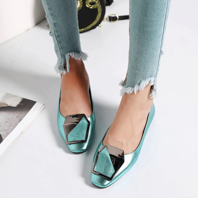 NEW Autumn/Spring Women Pumps Genuine Leather Shoes for Women Square Toe Low Heel Shoe Concise Slip-on Plus Size Handmade Shoes