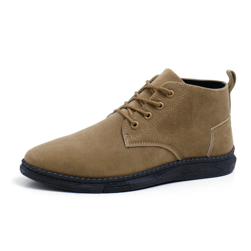 High Top Casual Grey Suede Shoes Men's Lace Up Black Flat Bottom Short Boots Men's Chelsea Boots High-quality Brand Denim Boots