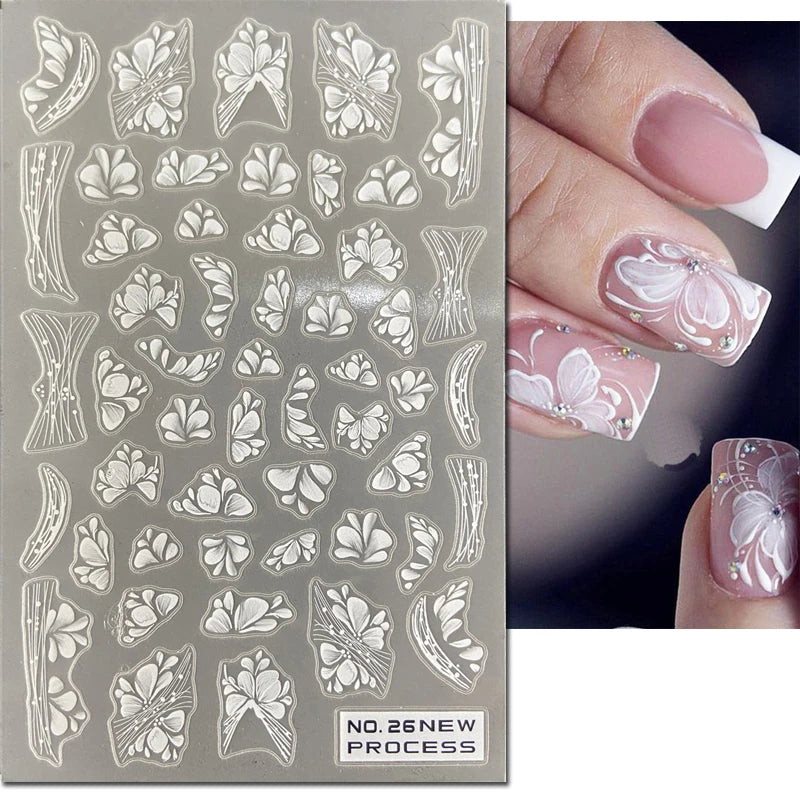 3d Nail Art Ultrathin Decals Blue Pink Blossom Florals Flowers Leaves Nail Stickers Decoration For Nail Tips Beauty