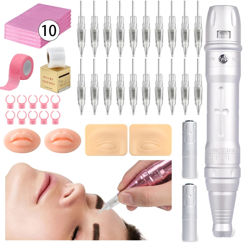 Professional Makeup Tattoo Kit Eyebrow Tattooing, Beauty Contact, Line Tattooing Machine with Dual Batteries for Beginners