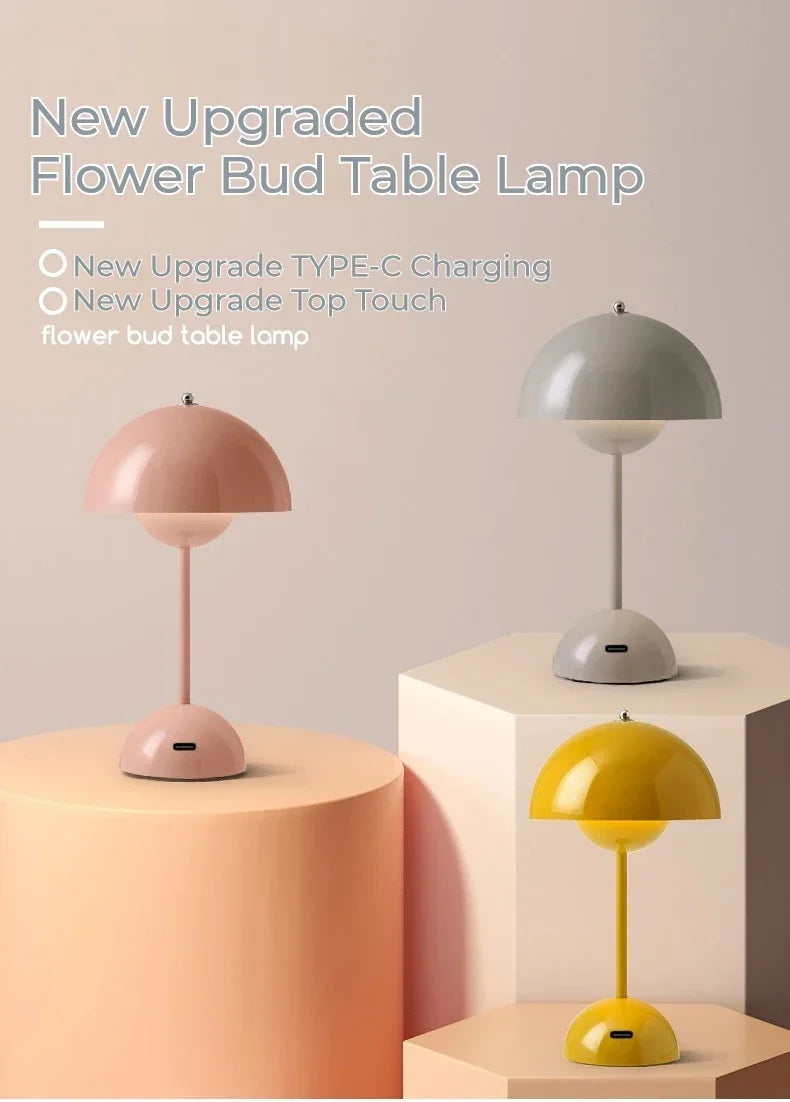 USB Rechargeable Mushroom Table Lamp Three Speed Adjustment Indoor Lighting Fixture Flower Bud Desk Lamps Hoom Decor Night Light