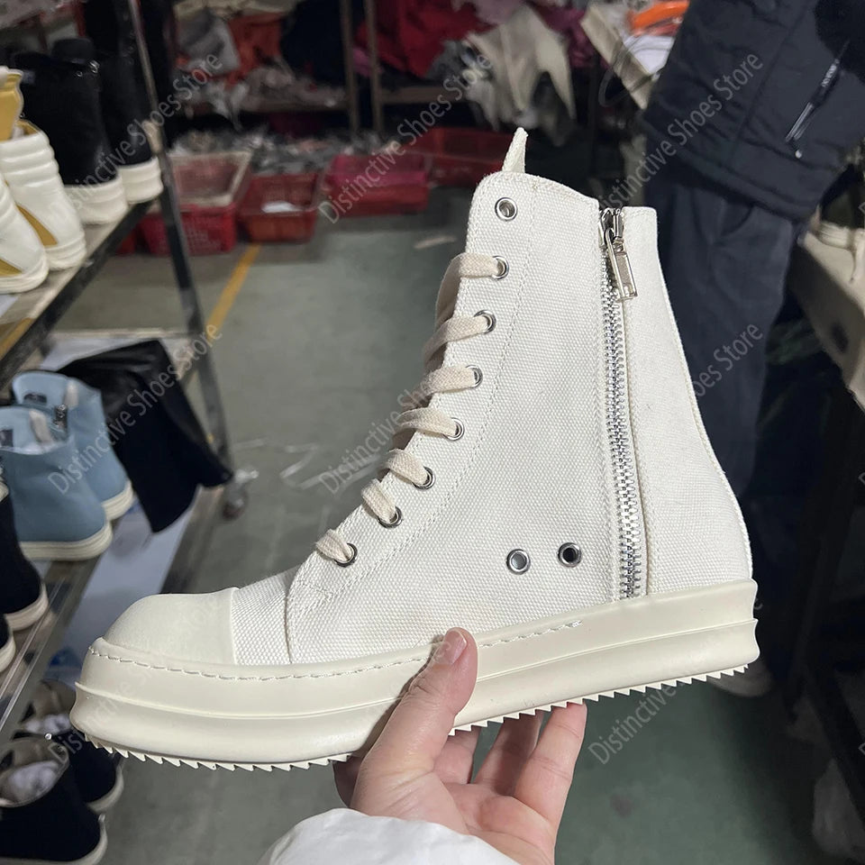 Brand Men Shoes Ro Casual Canvas Shoes High Top Women Sneakers Quality Black Ankle Boot Designer Zipper Luxury Laces Flat Shoes