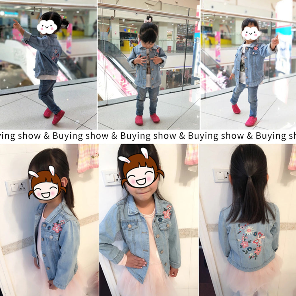Girls Denim Jacket,Children's Cowboy Coat,Transition Jacket with Embroidered,Denim Coat,Outdoor Jeans Jacket for Spring Autumn