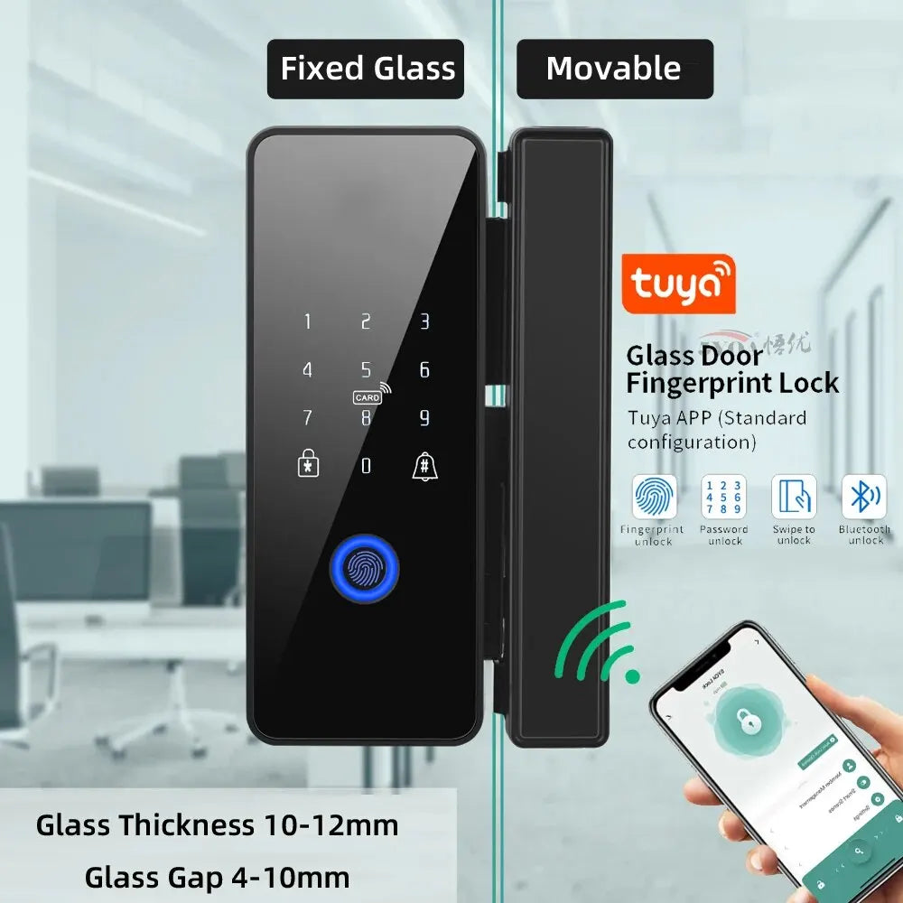 Tuya Door Lock App Glass Fingerprint Bluetooth Smart Glasses Electronic Biometric Door Lock 13.56Mhz RFID Remote Control Unlock