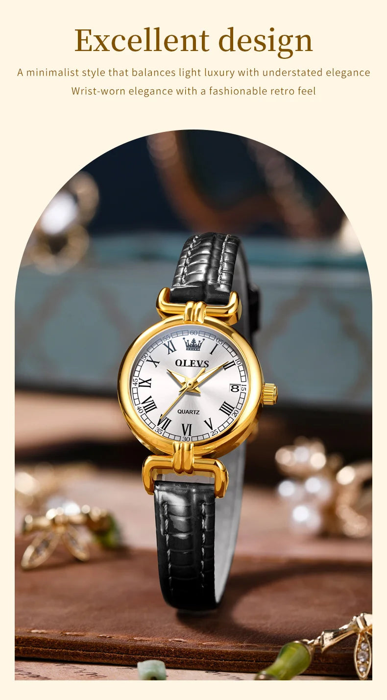 OLEVS 5645 New Women Watches Elegant Original Date Quartz Wristwatch Waterproof Luminous Watches For Woman Leather Strap Watch