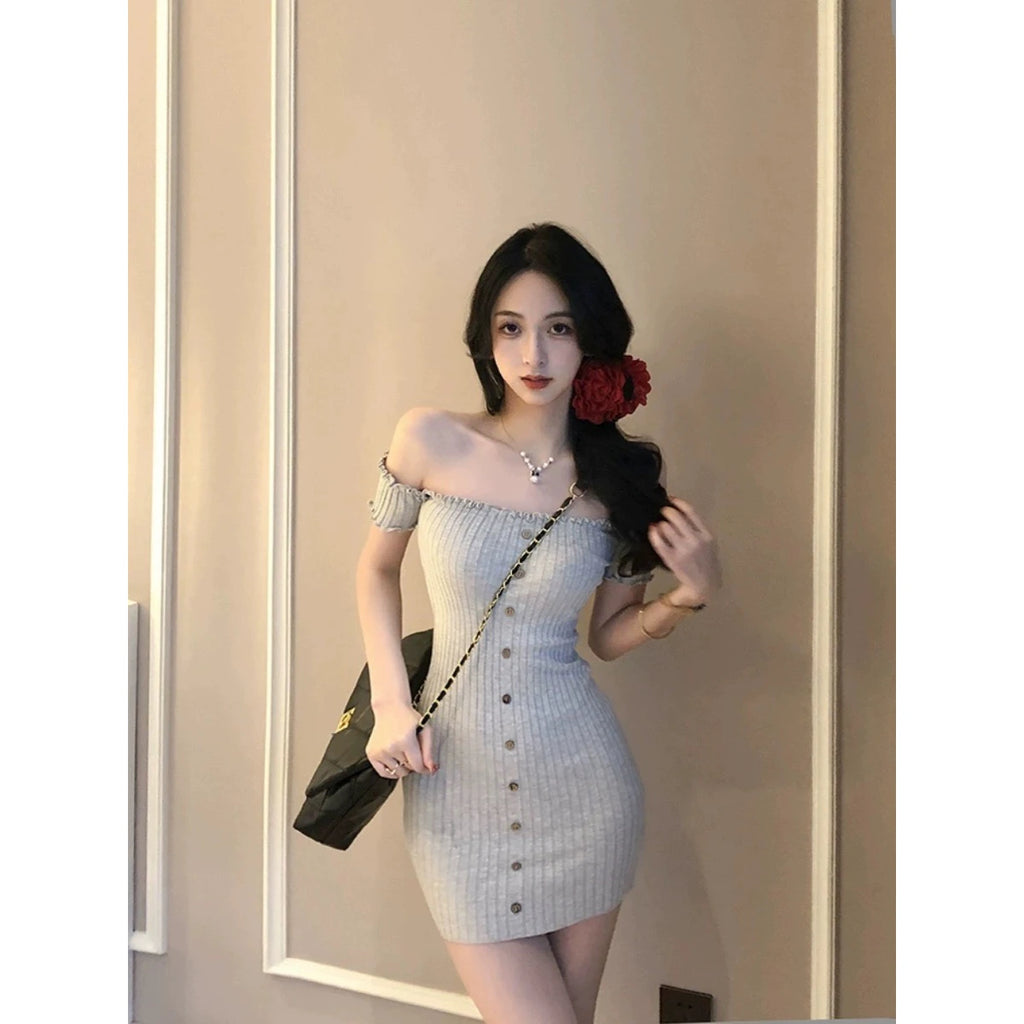 Sexy Short Ice Silk Bodycon Skirt Dress Women's Tight Fit Wrap around Waist Slimming Summer  Dress Sweet Style Short Sleeve