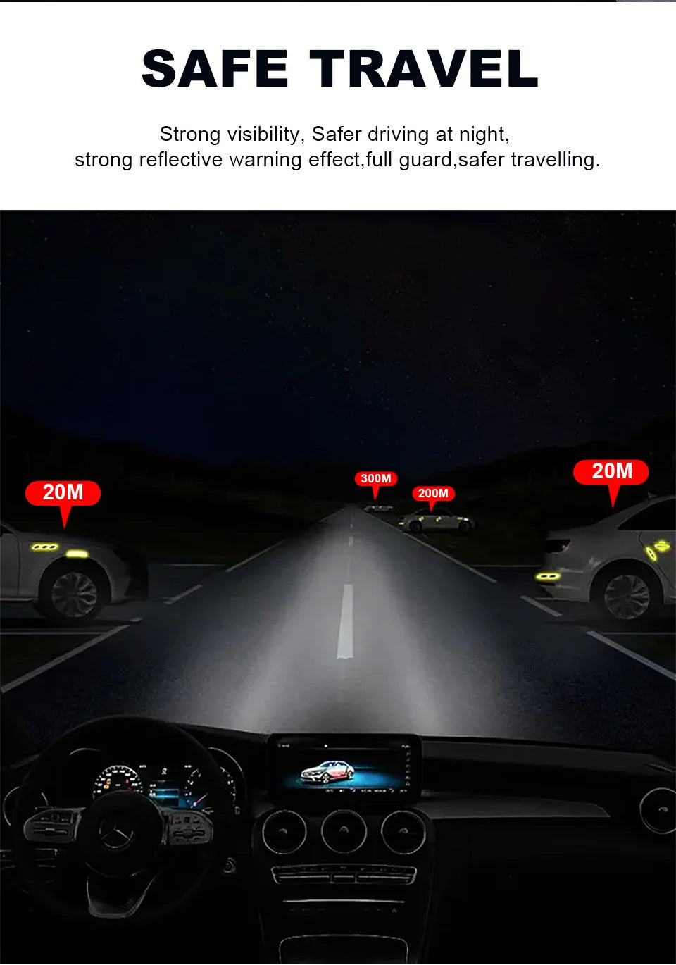 2''x17FT Reflective Strips Car Stickers PET Self-adhesive White Reflect Decal Light Reflector For Things Waterproof Bicycle Tape
