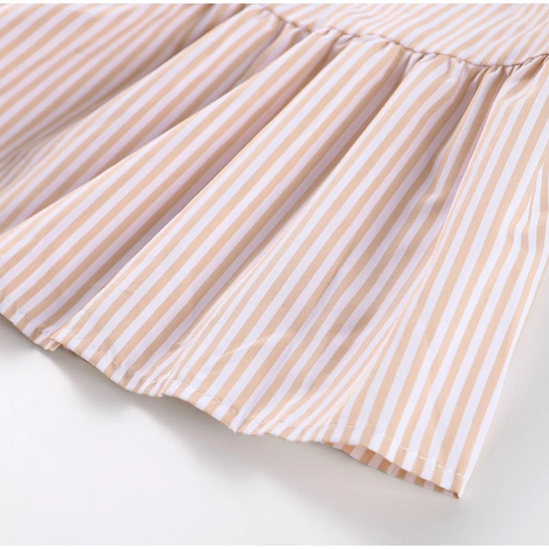 Fashionable Striped Ruffle Pleated Women's Dress Elegant Solid Square Neck Single Button Dresses Female Summer Chic Casual