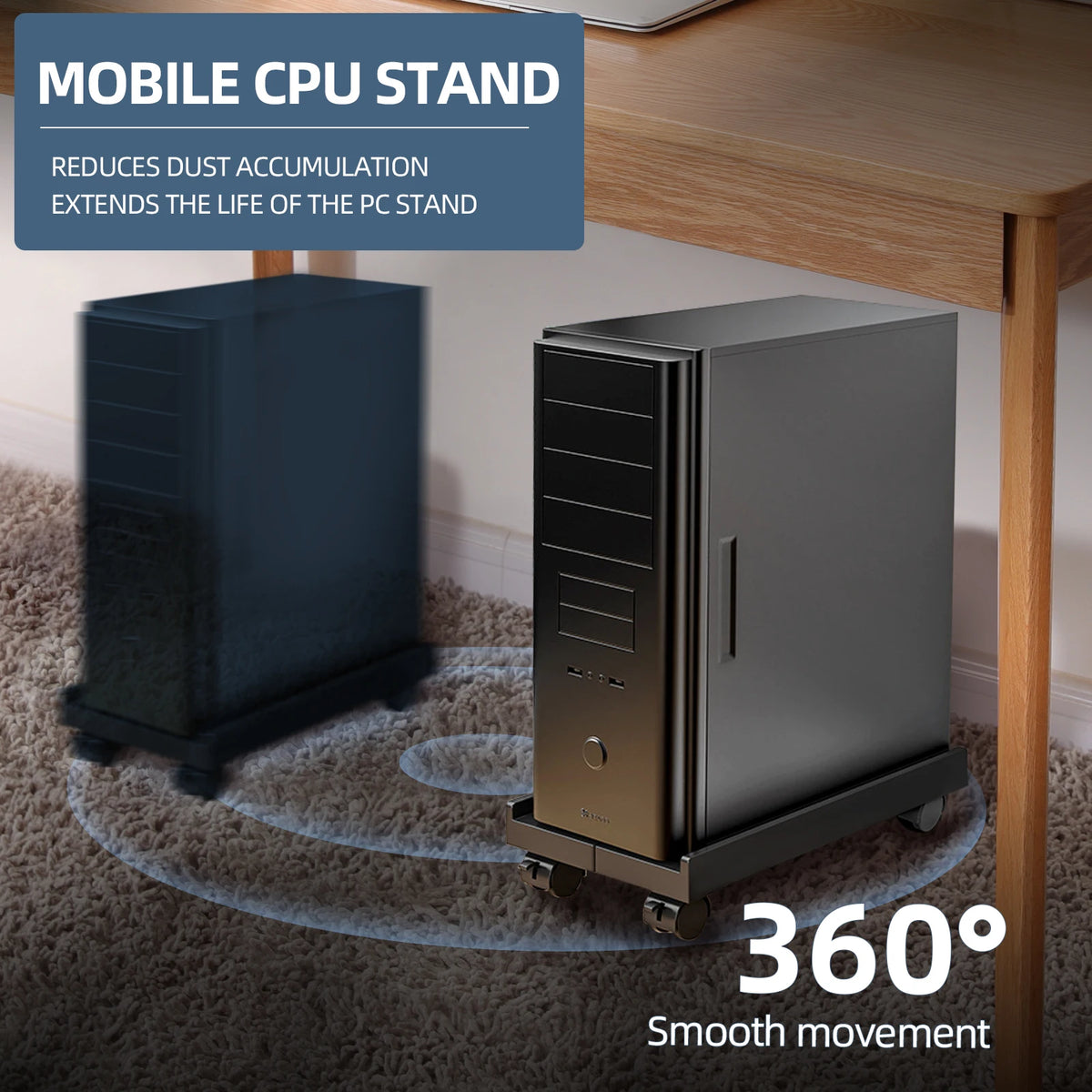 Adjustable Mobile CPU Stand Heavy-Duty PC Tower Stand With 4 Caster Wheels Ventilated Under Desk CPU Holder PC Floor Cart