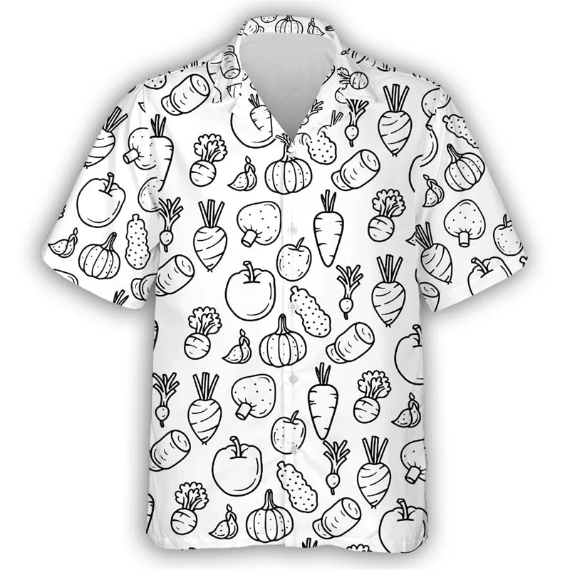 Pepper Tomato Carrot Graphic Hawaiian Shirt For Men Green vegetables 3D Printed Aloha Shirts Leisure Blouses Street Lapel Tops