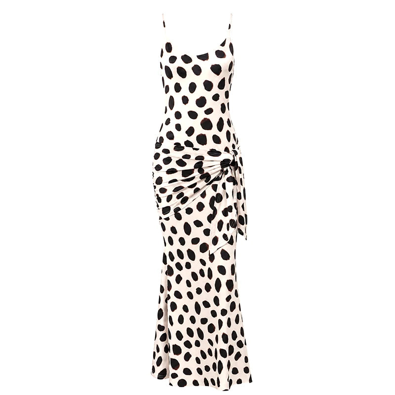Retro Polka Dot Sling Maxi Dress Woman Sexy U-neck Sleeveless Waist-cinching Bodycon Dresses 2026 Summer Party Vacation Robes