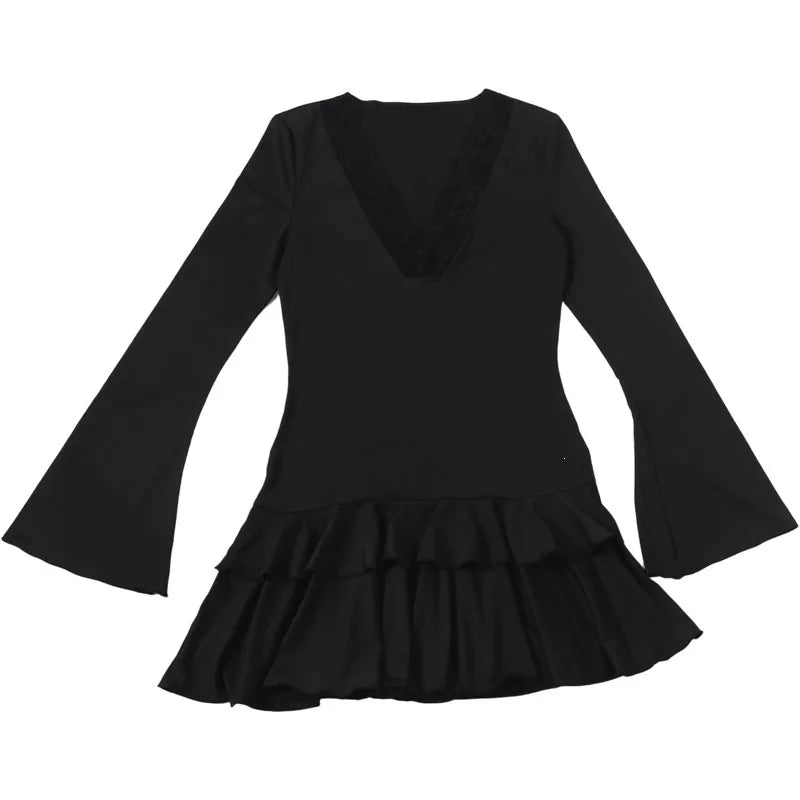 2026 Autumn. New Women's Fashion Erotogenic V-neck Lace Patchwork Stiglich Bell Sleeve Body Clothes Sexy Party Boho