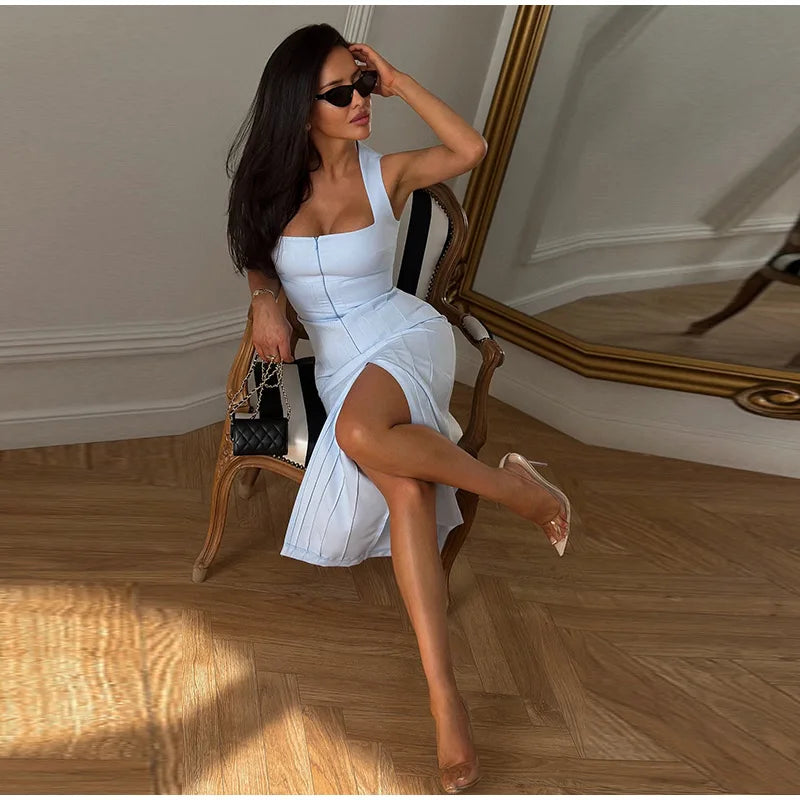 Fashion Lapel Short Sleeve Dress Women's Solid Color Single Breasted Slit Midi Dresses 2026 Summer New Lady Elegant Office Wear
