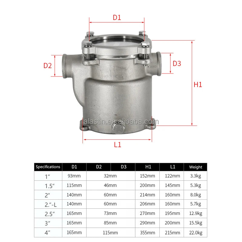 Alastin Complete 316L Stainless Steel Marine Seawater Strainer/Basket 1"/2"/3"/4" Sea Water Filter