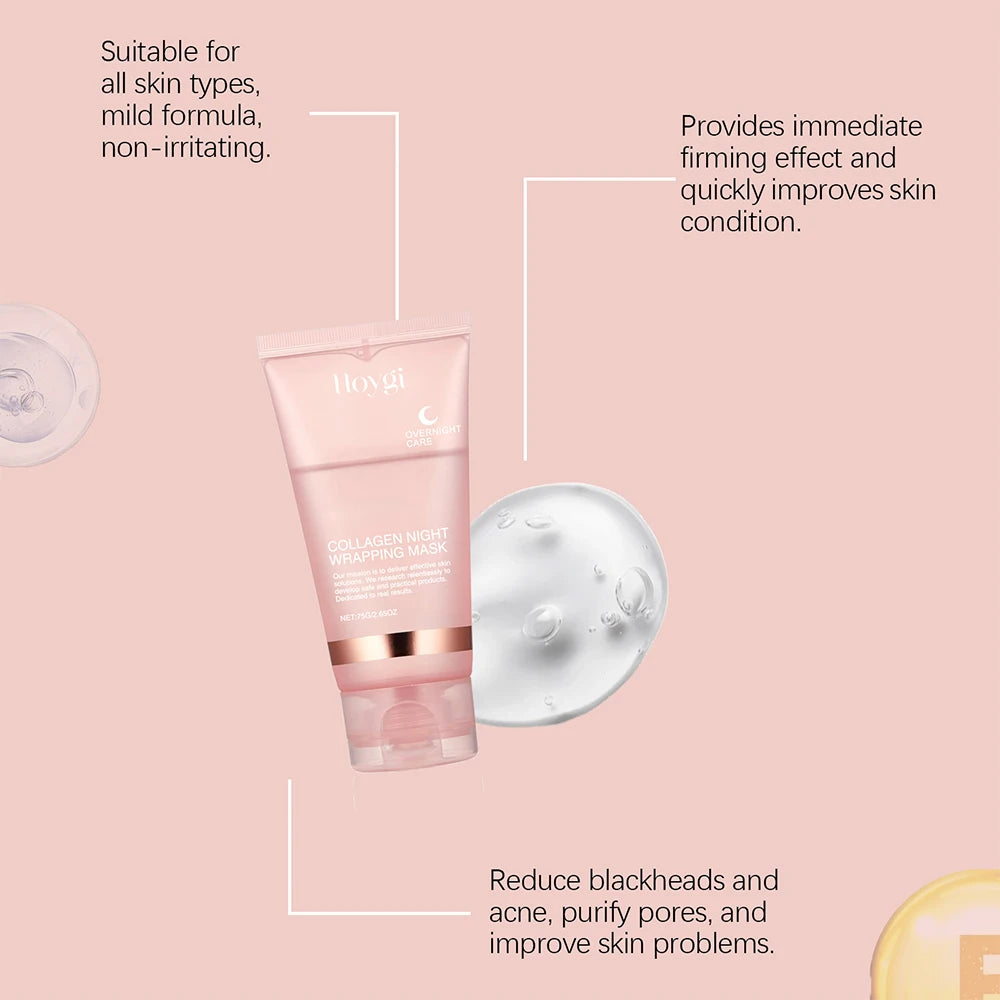 75ml Collagen Peel-off Mask, Night Wrapping Facial Mud Firming Mask Daily Face Skincare Deep Cleaning Skin-Peeling Off Covers