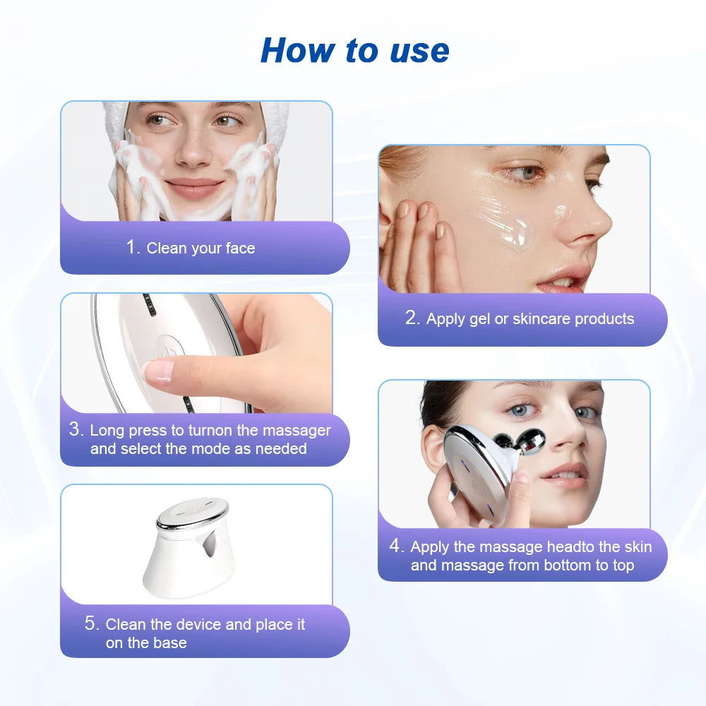 EMS Face Roller Massager Microcurrent Vibration Facial Neck Skin Care Device Face Lift Contour Beauty Tool Portable
