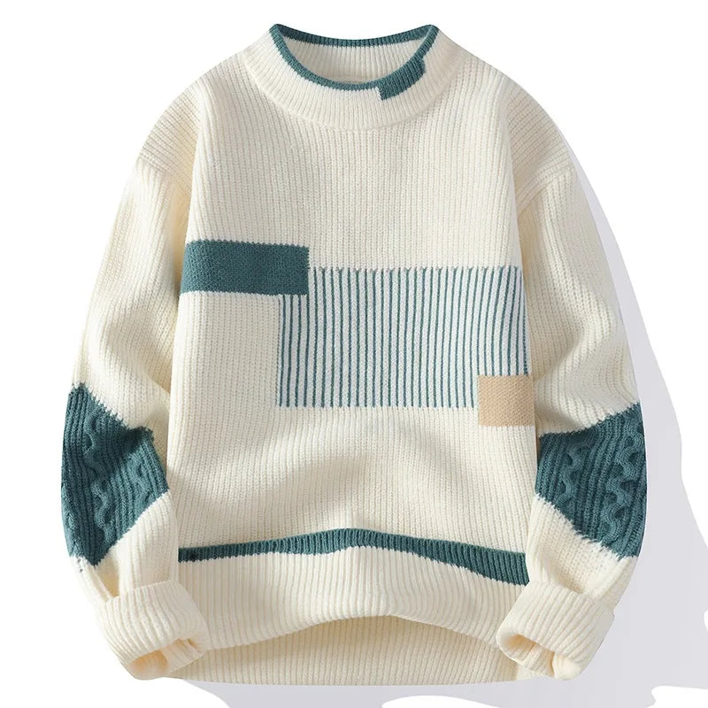 New Men's Mock Neck Knitted Sweaters Fashion Patchwork Knitting Pullovers Autumn Winter Daily Casual Warm Pullover Sweaters Male