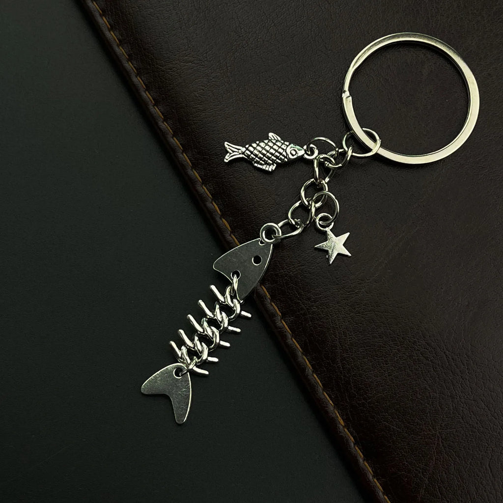 Key Chain Fish Cute Bag Charm Keyring for Car Fishbone Star Punk  DIY Handmade Jewelry Gifts