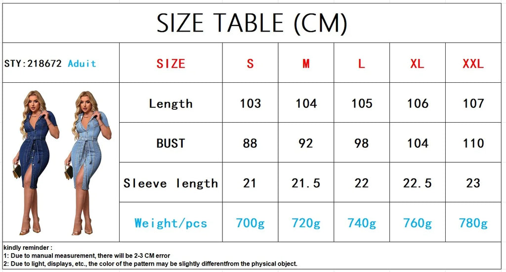 Women's V Neck Denim Dress Short Sleeve Button Front Split Hem Bodycon Jean Dress Ropa Para Mujer