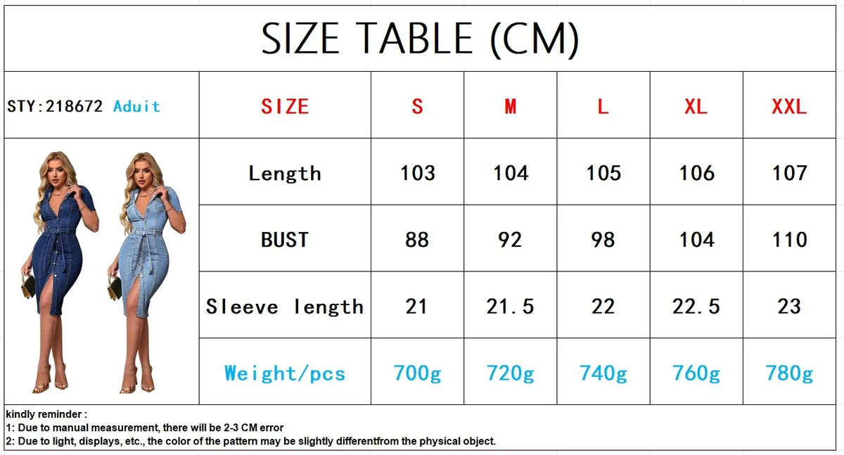 Women's V Neck Denim Dress Short Sleeve Button Front Split Hem Bodycon Jean Dress Ropa Para Mujer