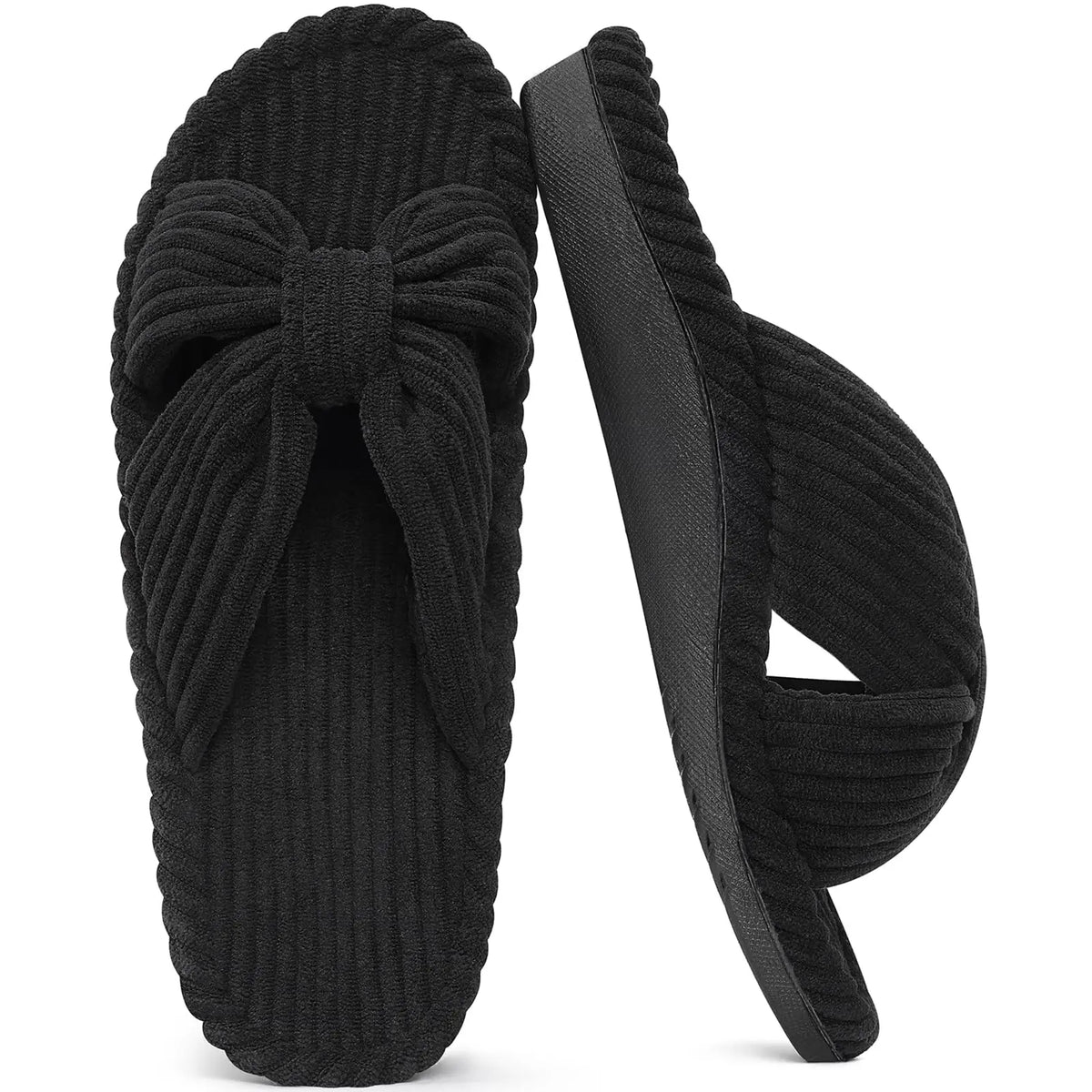 Comwarm Orthopedic House Slippers for Women Arch Support Cross Bow Indoor Slippers Corduroy Bedroom Shoes Open Toe Slip On