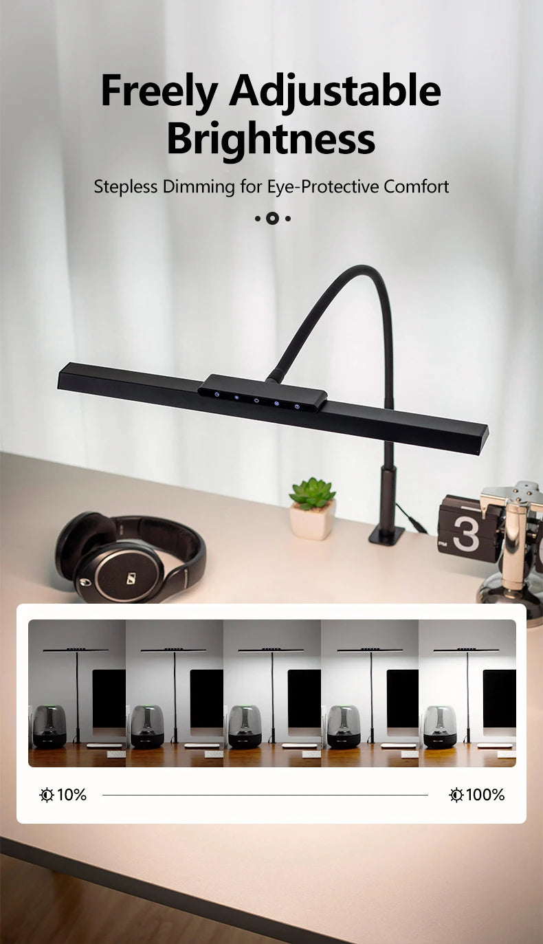 LED Full-Spectrum Eye-caring Desk Lamp with Flexible Gooseneck Stepless Dimming Flicker-Free Touch Control Desk Lamp for Home
