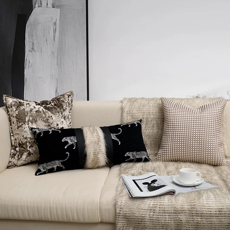 Modern Light Luxury Ice Velvet Black / Light Coffee Throw Pillowcase Woven Back Pillow Cushion Cover