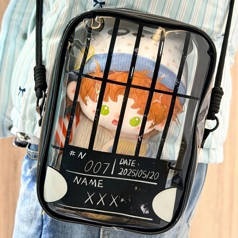 New Fun Creative Prison-themed Itabag Transparent Case For 13cm Doll Portable Clear Keychain Gift Box Collectibles Storage Pouch