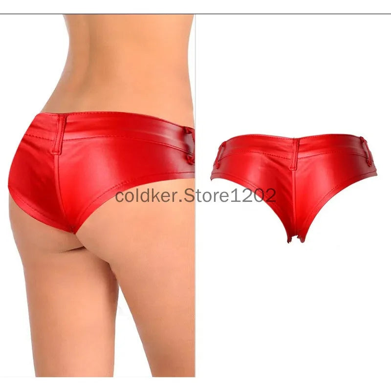 Women's Mini Ultra Shorts Low Rise Stretch PU Faux Leather Shorts Bikini Hot Pants Red Black Summer 2025 Streetwear