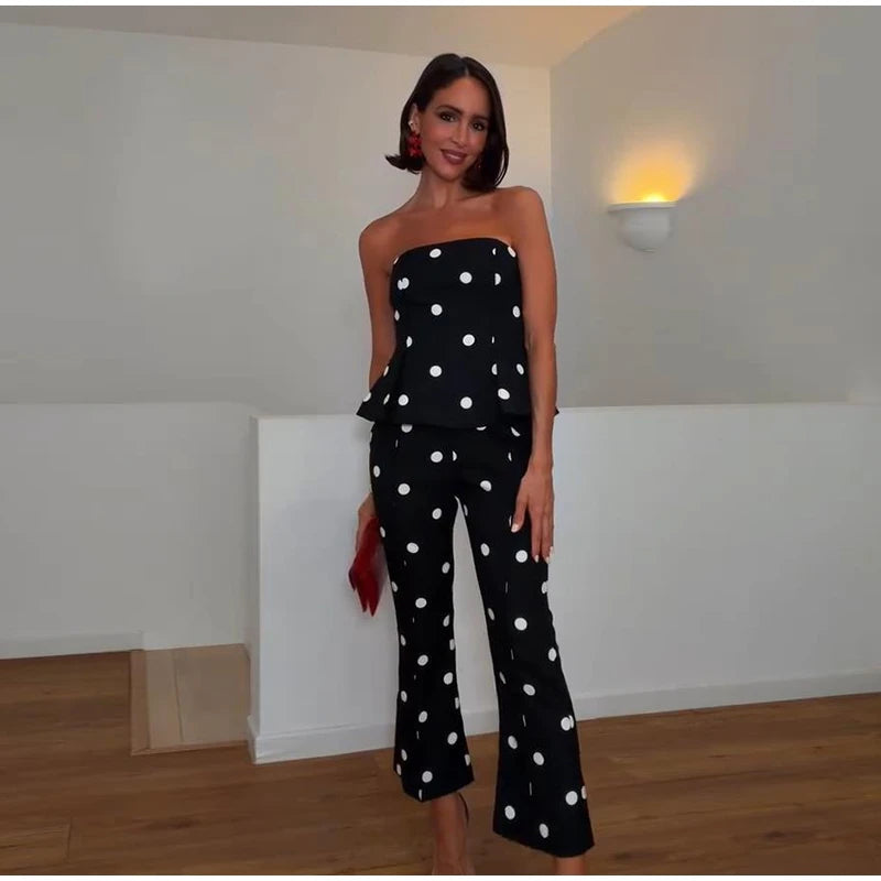 Elegant Polka Dot Women's Jumpsuit Sleeveless Waist-closed Backless Tube Top Lady Long Romper 2026 Summer Fashion Female Rompers