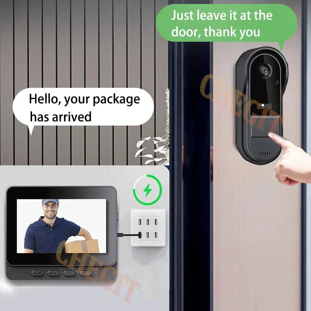 New Waterproof Doorbell Camera 4.3in IPS Screen Wireless Intercom Doorbell Night HD Vision Smart Home Security Video By Bell