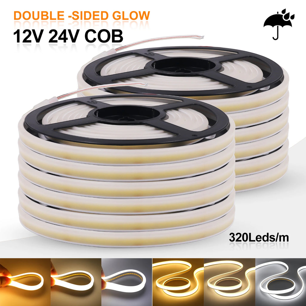 IP67 Waterproof High Brighter COB Neon Strip 12V 24V 320Leds 3000K 4000K 6000K Home Garden Decor Flexible Ribbon Rope LED Light