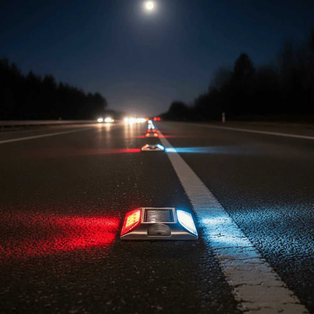 Solar Powered Solar Road Stud Light Outdoor Lighting Portable LED Ground Light Reflective Double Side Solar Energy Spike Lights