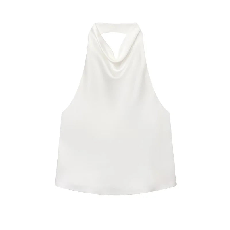 MUJER Satin Halter Tops for Women off Shoulder Backless Tops Woman 2026 Sexy Strapless Women's Tops Camisole Beach Top Female