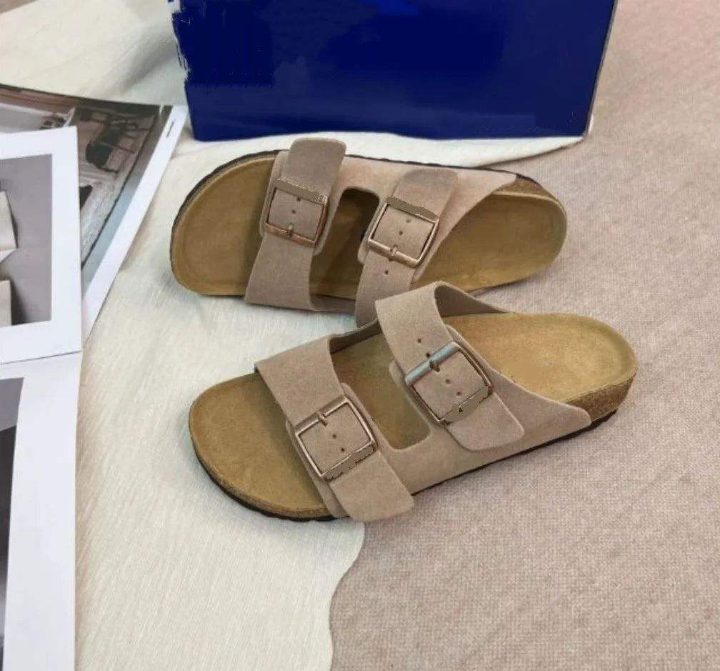 Suede Clogs for Men Women Cork Footbed Closed Toe Slides Comfort Arch Support Casual Walking Mules