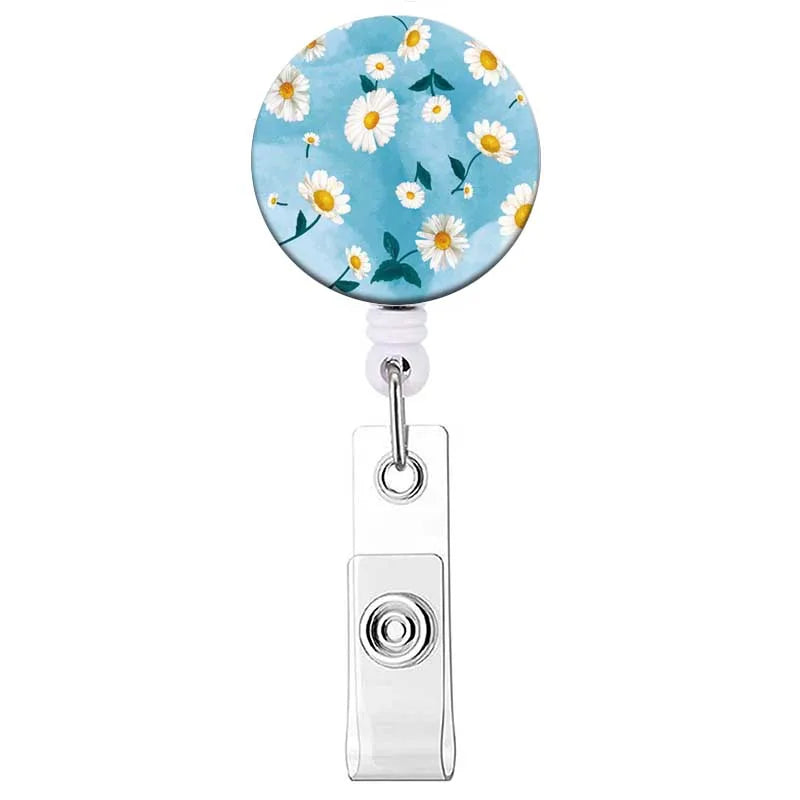 Flower Retractable Buckle Card Holder Women Business Badge Case Reel Clip Girls Cardholders Doctors Nurses Hang Credential holde