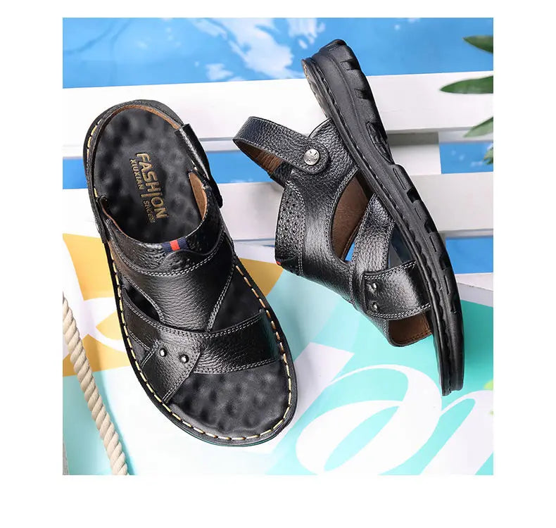 Summer Men Leather Sandals Genuine Leather Non-slip Men Shoes Slippers Outdoor Thick-soled Beach Shoes Comfor Soft Men sandalias