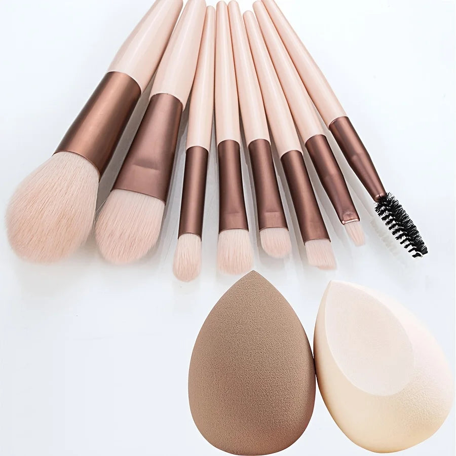 8Makeup brush set & 2Makeup sponge set，Suitable for women to use - Soft nylon bristles，Full coverage foundation/Blush/Eyeshadow
