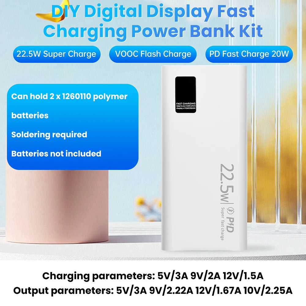 DIY Shell 1260110 Battery Holder Power Bank Case Dual USB Mobile Phone Charger TypeC 20000mAh Battery Storage Box Detachable