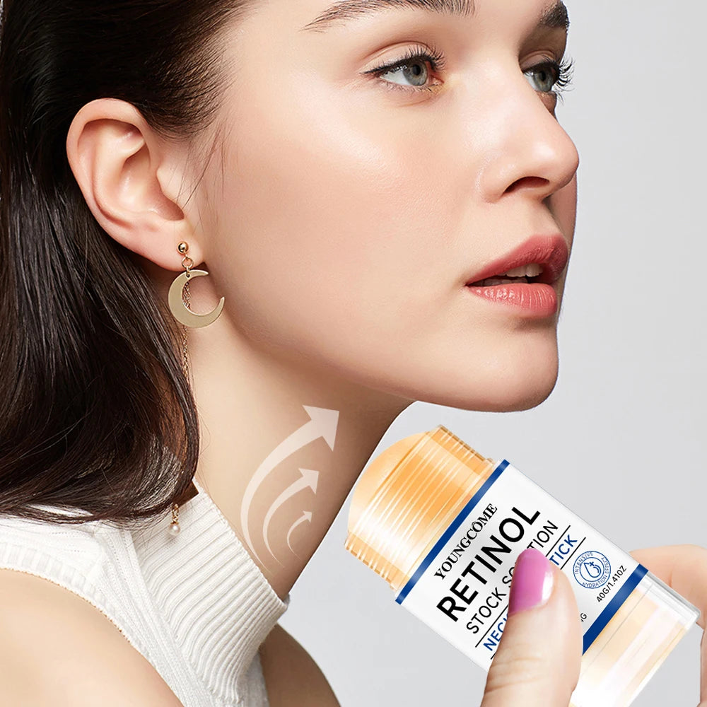 Retinol Neck Care Stick - Anti-Aging Firming Treatment, Hyaluronic Acid & Collagen, Wrinkle Reduction for Sagging Skin