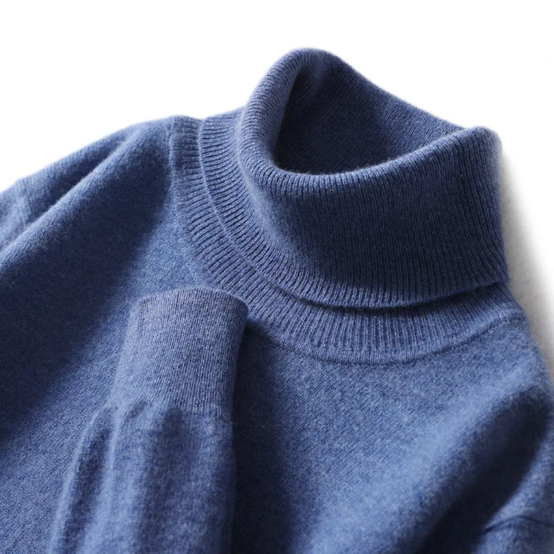 Men Turtleneck Cashmere Pullover 100% Pure Wool Knitwear Sweater Basic Solid Smart Casual Jumper Male Tops Autumn Winter